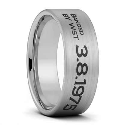 Bague pour hommes en tungstène doré brossé gravé sur mesure de style bande de canard
