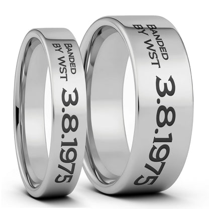 Duck Band Style Custom Engraved Tungsten Couple's Matching Ring Set