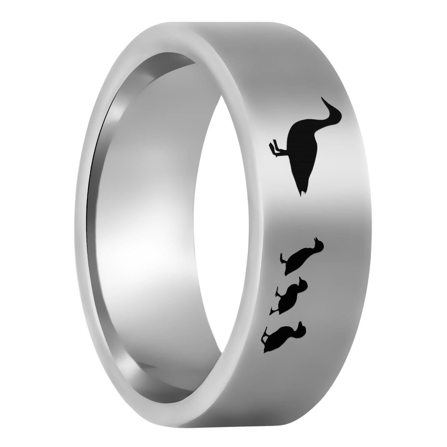 One Duck & Ducklings Tungsten Men's Wedding Band displayed on a plain white background