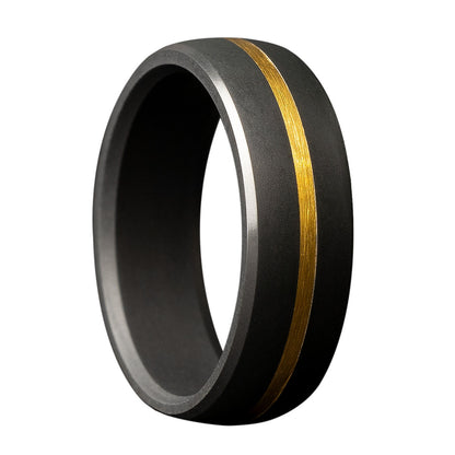 Eclipse Black Diamond Wedding Band with 24k Yellow Gold Inlay