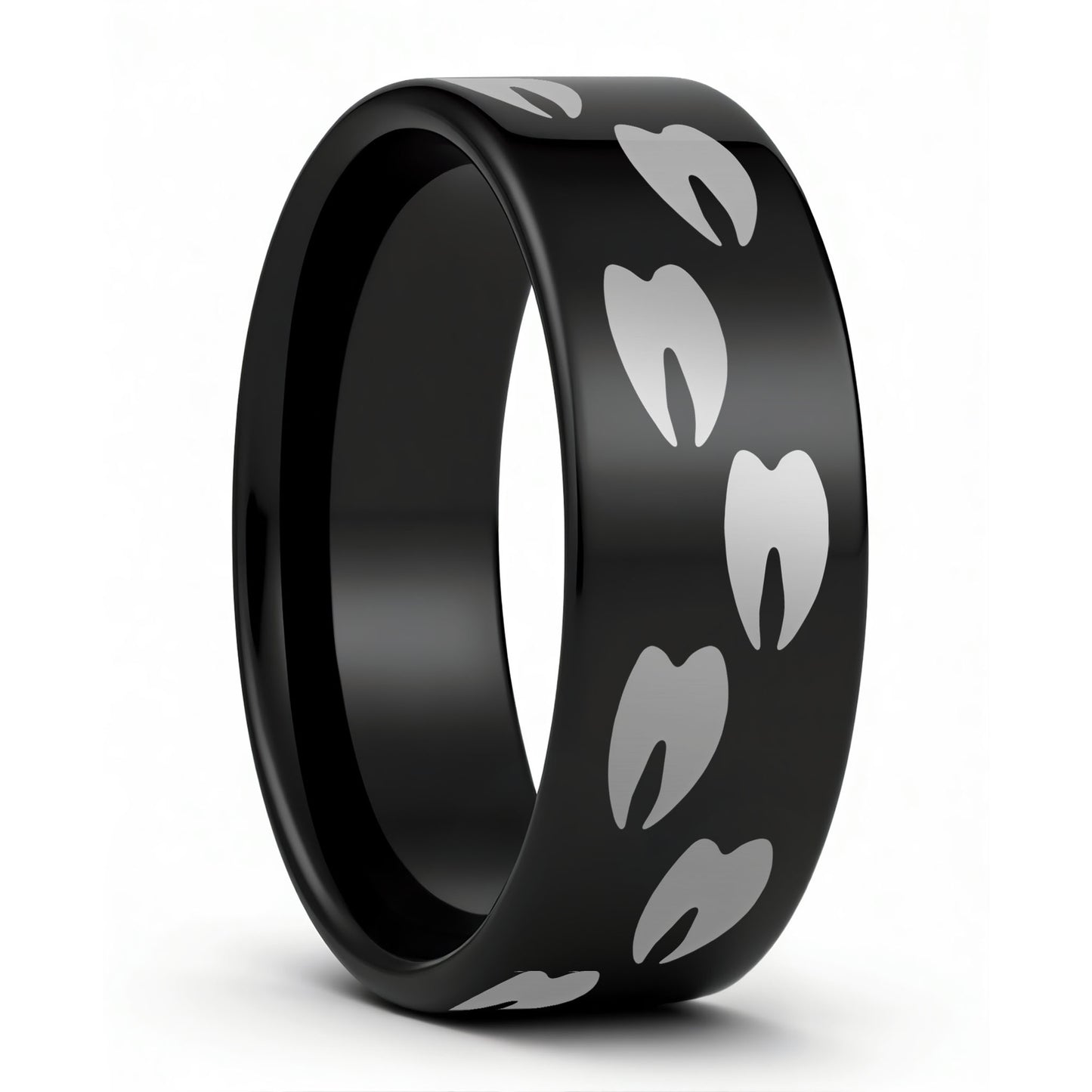One Elk Tracks Black Tungsten Men's Wedding Band displayed on a plain white background