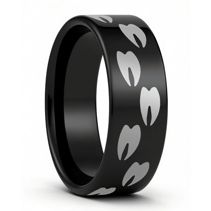 One Elk Tracks Black Tungsten Men's Wedding Band displayed on a plain white background