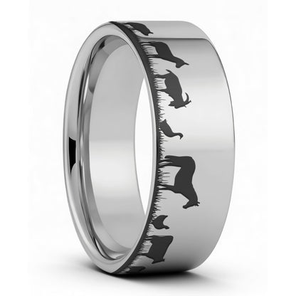 One Farm Animals Tungsten Men's Wedding Band displayed on a plain white background