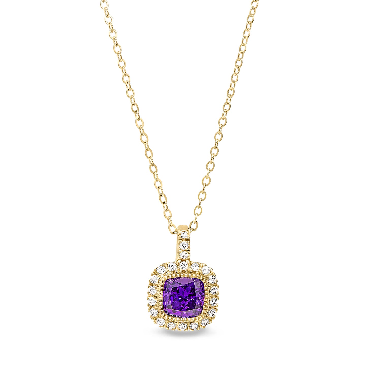 Cushion Cut Birthstone Halo Style Sterling Silver Necklace