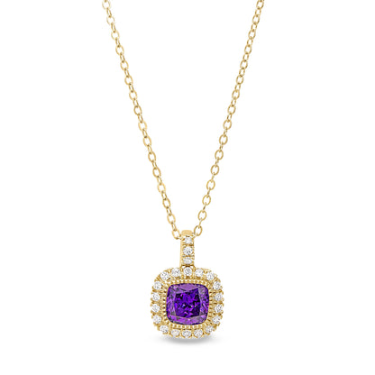 Cushion Cut Birthstone Halo Style Sterling Silver Necklace