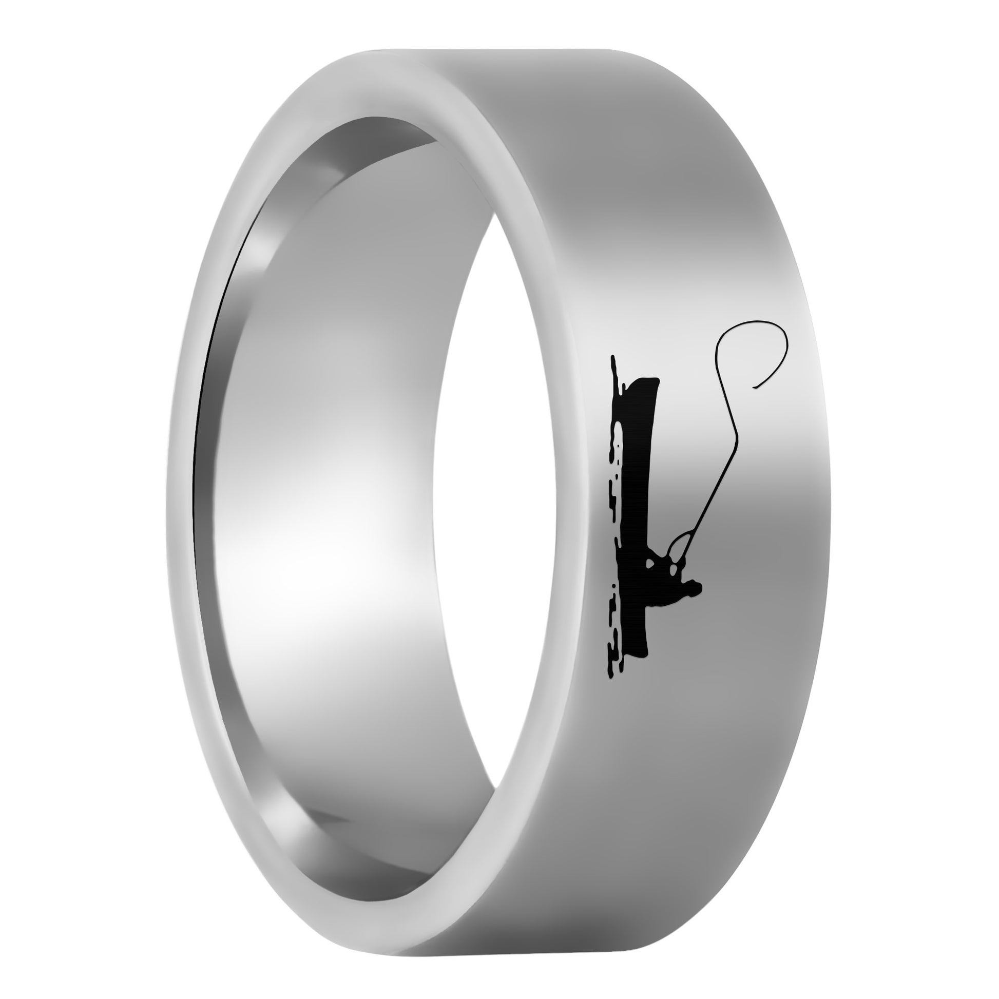 One Fisherman Boat Scene Tungsten Men's Wedding Band displayed on a plain white background
