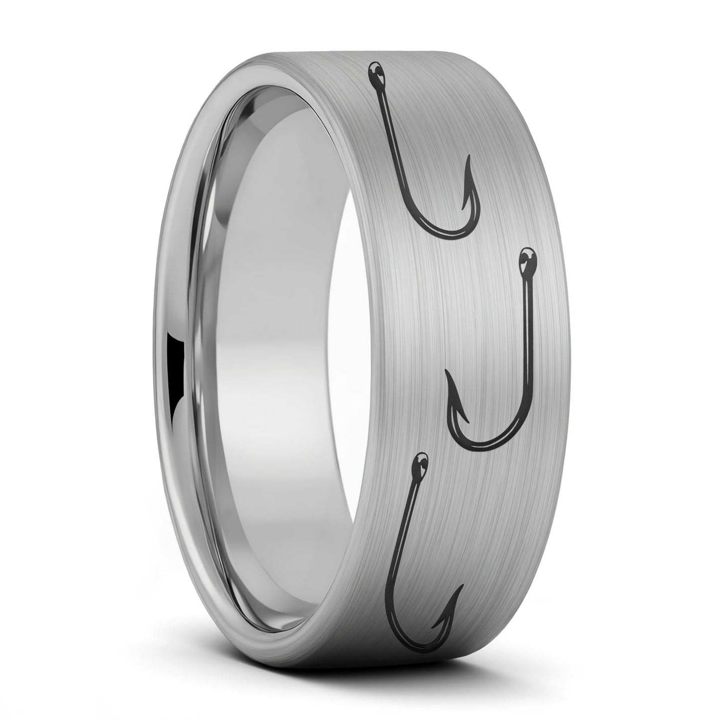 Fishing Hook Brushed Tungsten Men's Wedding Band