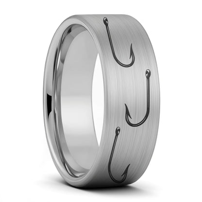 Fishing Hook Brushed Tungsten Men's Wedding Band