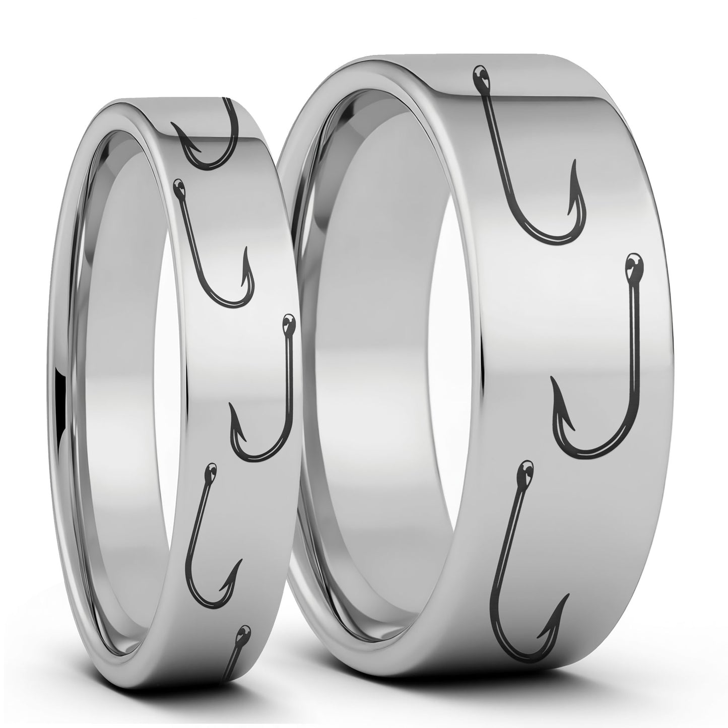 Fishing Hook Tungsten Couple's Matching Wedding Band Set
