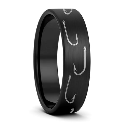 Fishing Hook Brushed Tungsten Men's Wedding Band