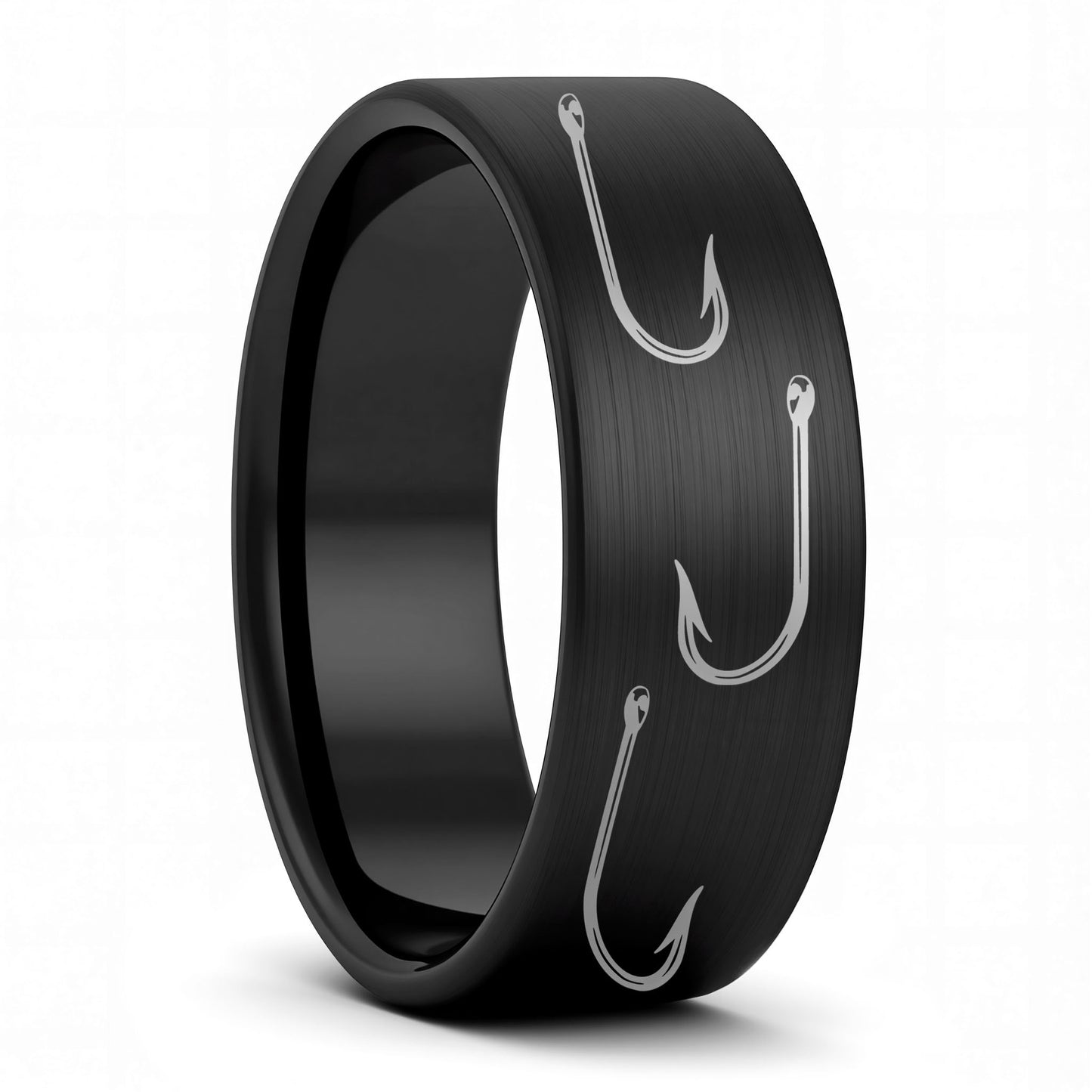 Fishing Hook Brushed Tungsten Men's Wedding Band