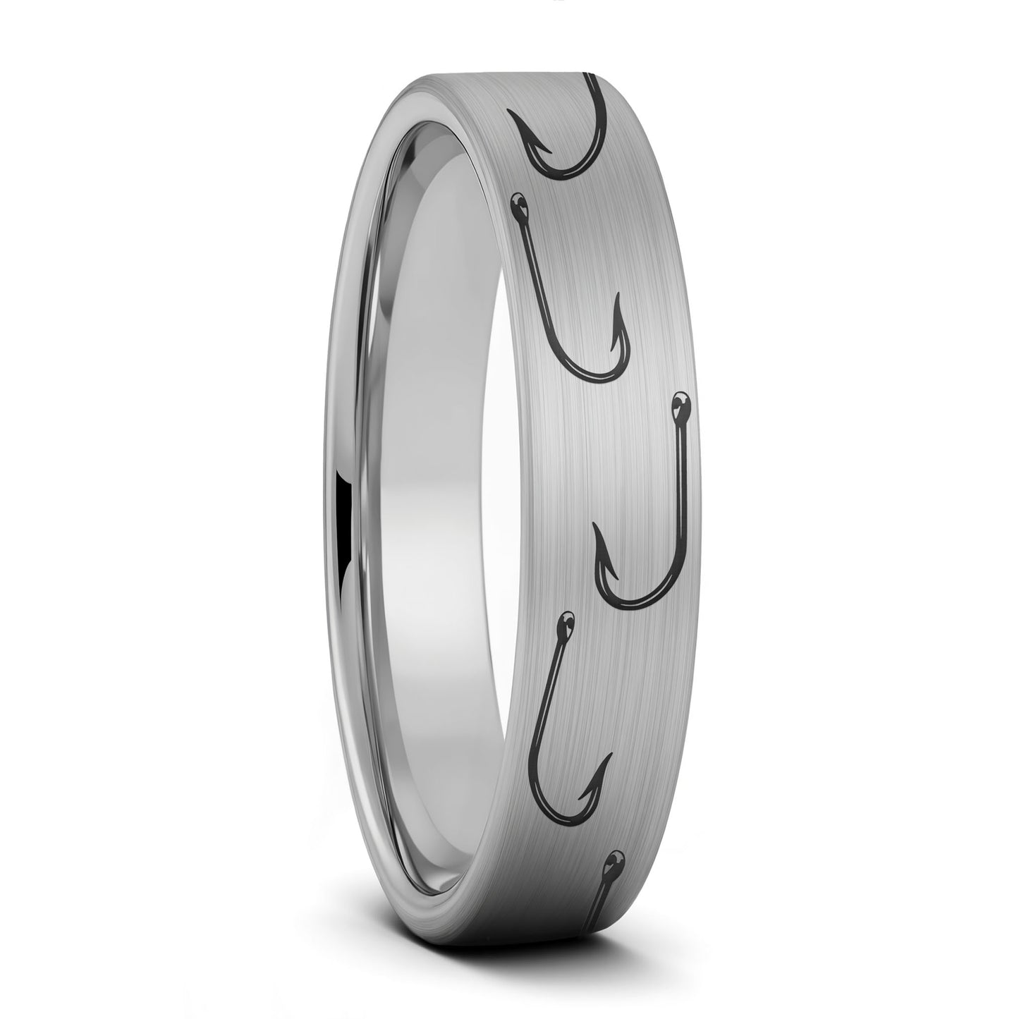Fishing Hook Brushed Tungsten Men's Wedding Band