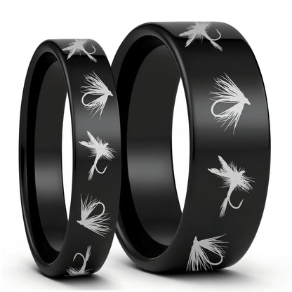 Fly Fishing Lures Tungsten Couple's Matching Wedding Band Set
