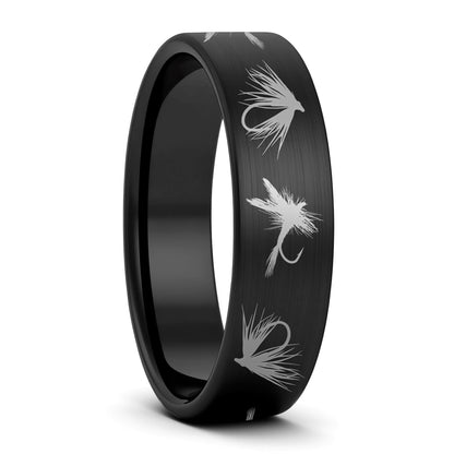 Fly Fishing Lures Brushed Tungsten Men's Wedding Band