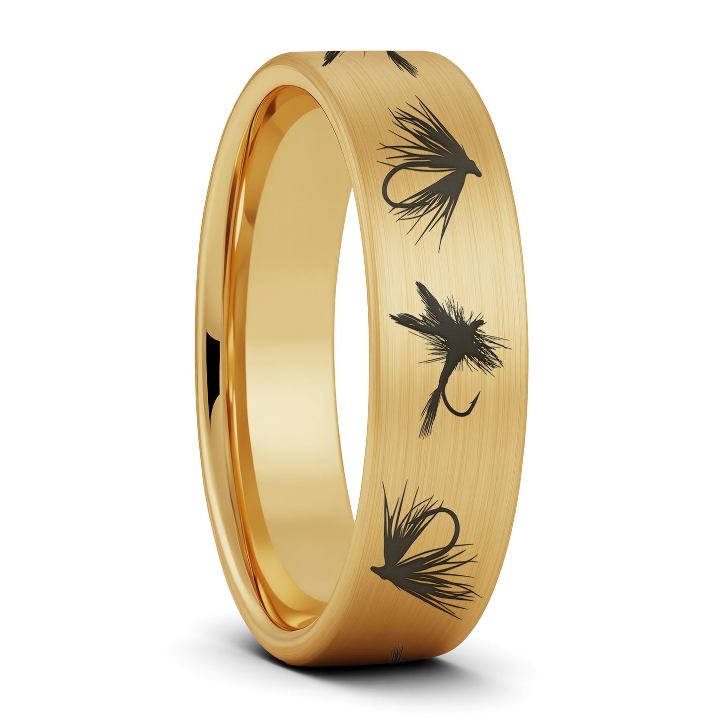 Fly Fishing Lures Brushed Tungsten Men's Wedding Band
