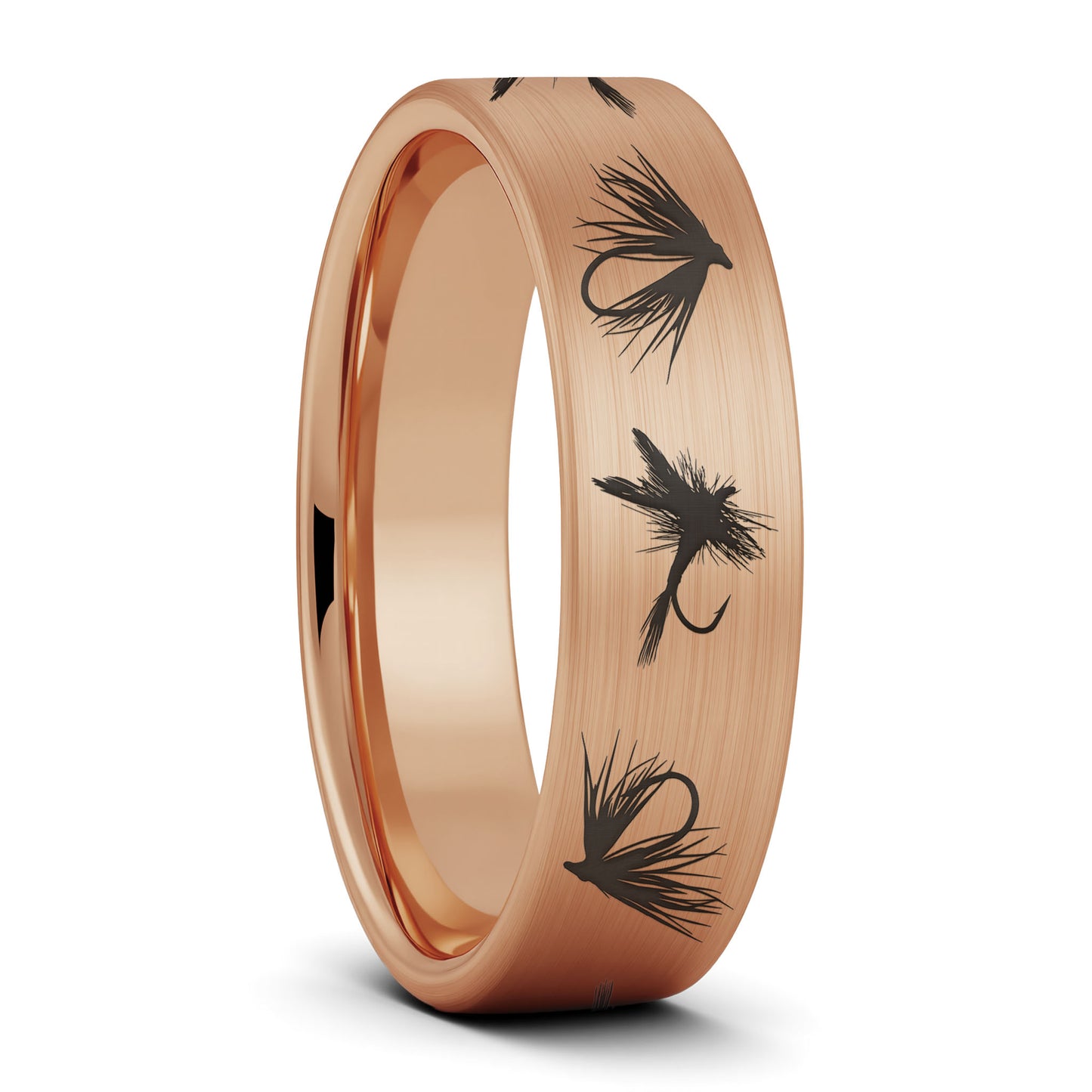 Fly Fishing Lures Brushed Tungsten Men's Wedding Band