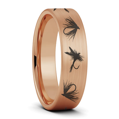 Fly Fishing Lures Brushed Tungsten Men's Wedding Band