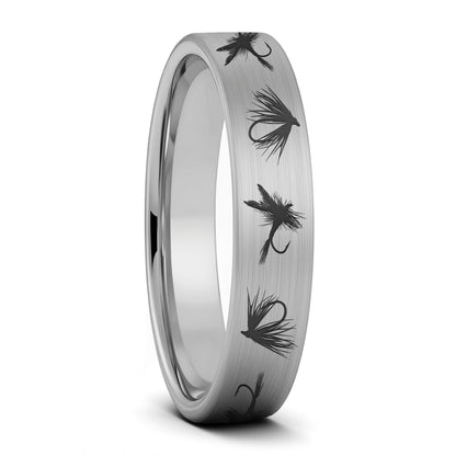Fly Fishing Lures Brushed Tungsten Men's Wedding Band