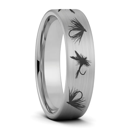 Fly Fishing Lures Brushed Tungsten Men's Wedding Band