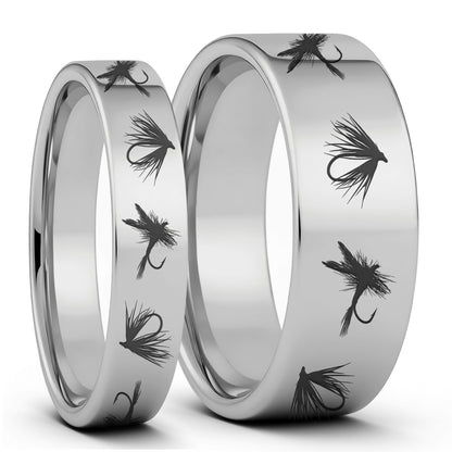 Fly Fishing Lures Tungsten Couple's Matching Wedding Band Set