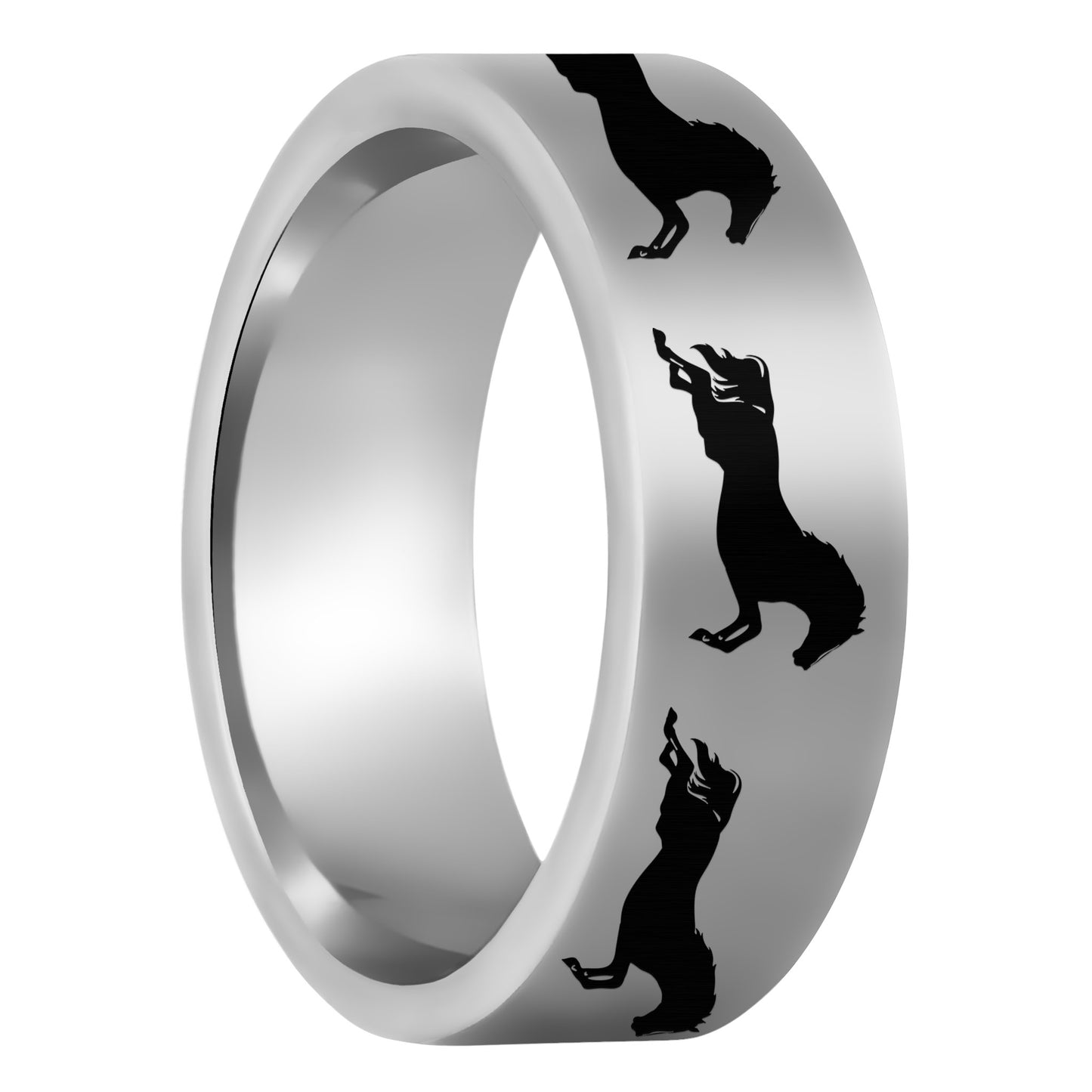 One Galloping Horses Tungsten Men's Wedding Band displayed on a plain white background