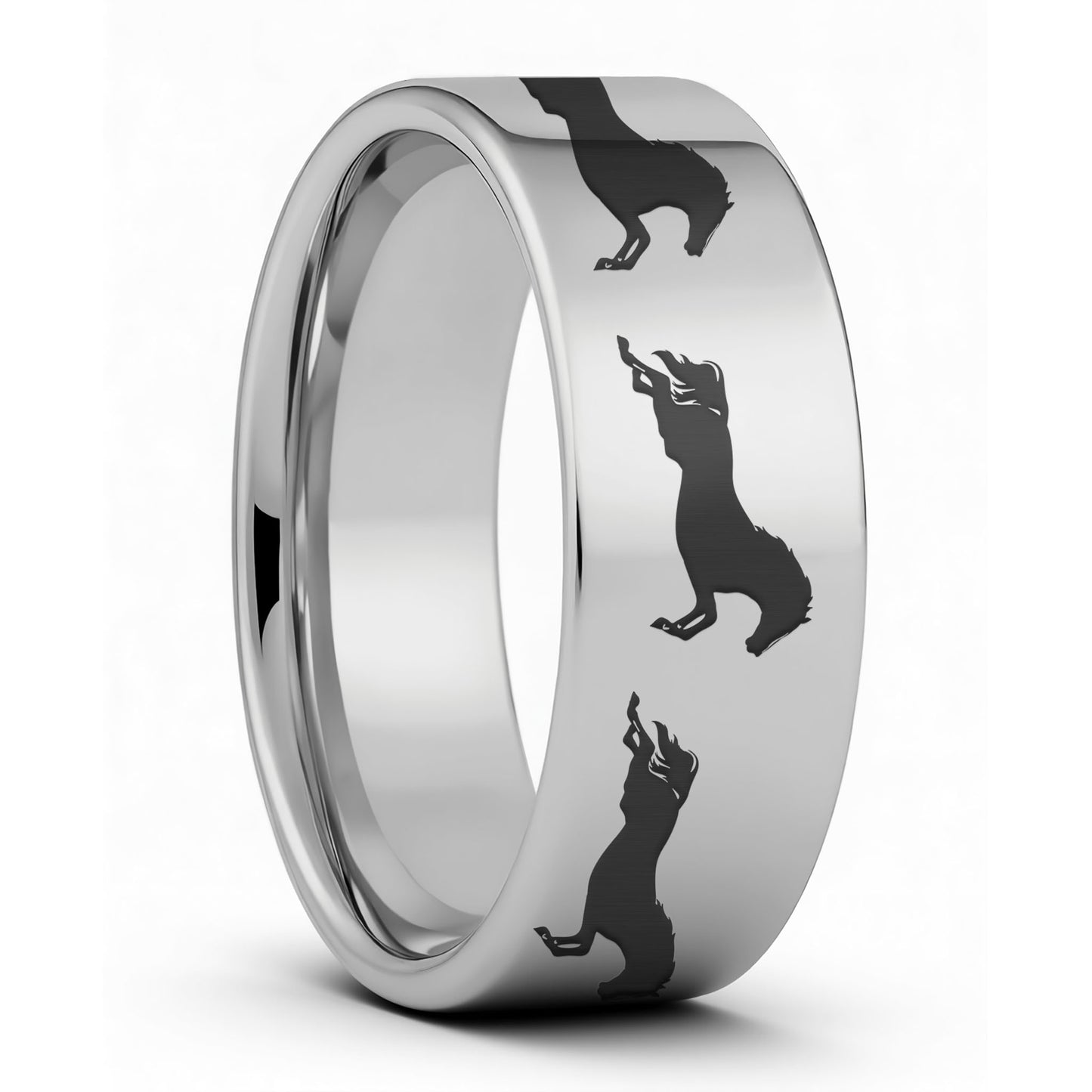 One Galloping Horses Tungsten Men's Wedding Band displayed on a plain white background
