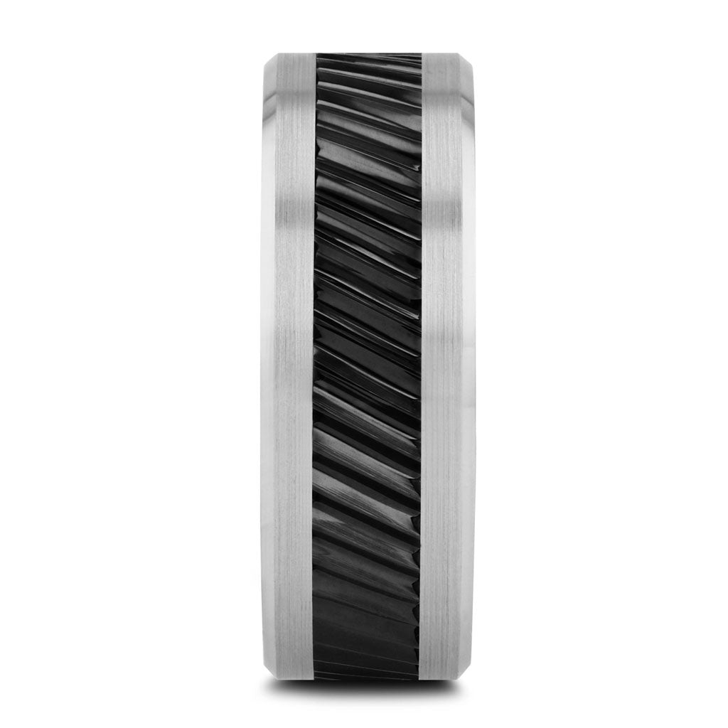 Gear Teeth Pattern Gear Teeth Pattern Black Ceramic and Tungsten Ring