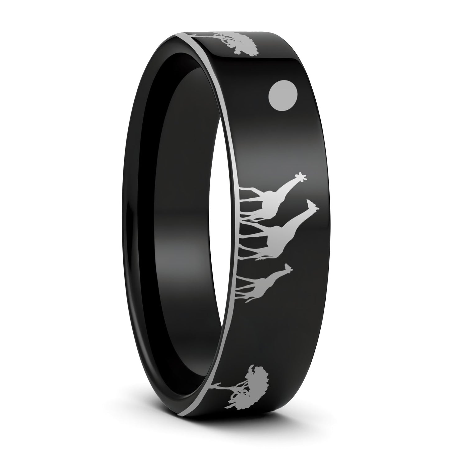 Giraffe Safari Scene Tungsten Men's Wedding Band