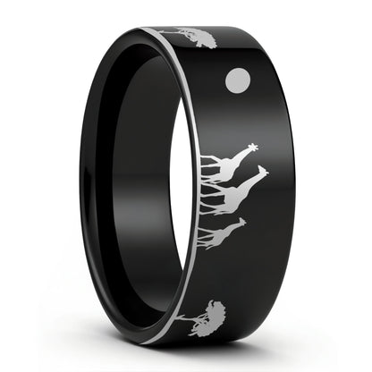 One Giraffe Black Tungsten Men's Wedding Band displayed on a plain white background