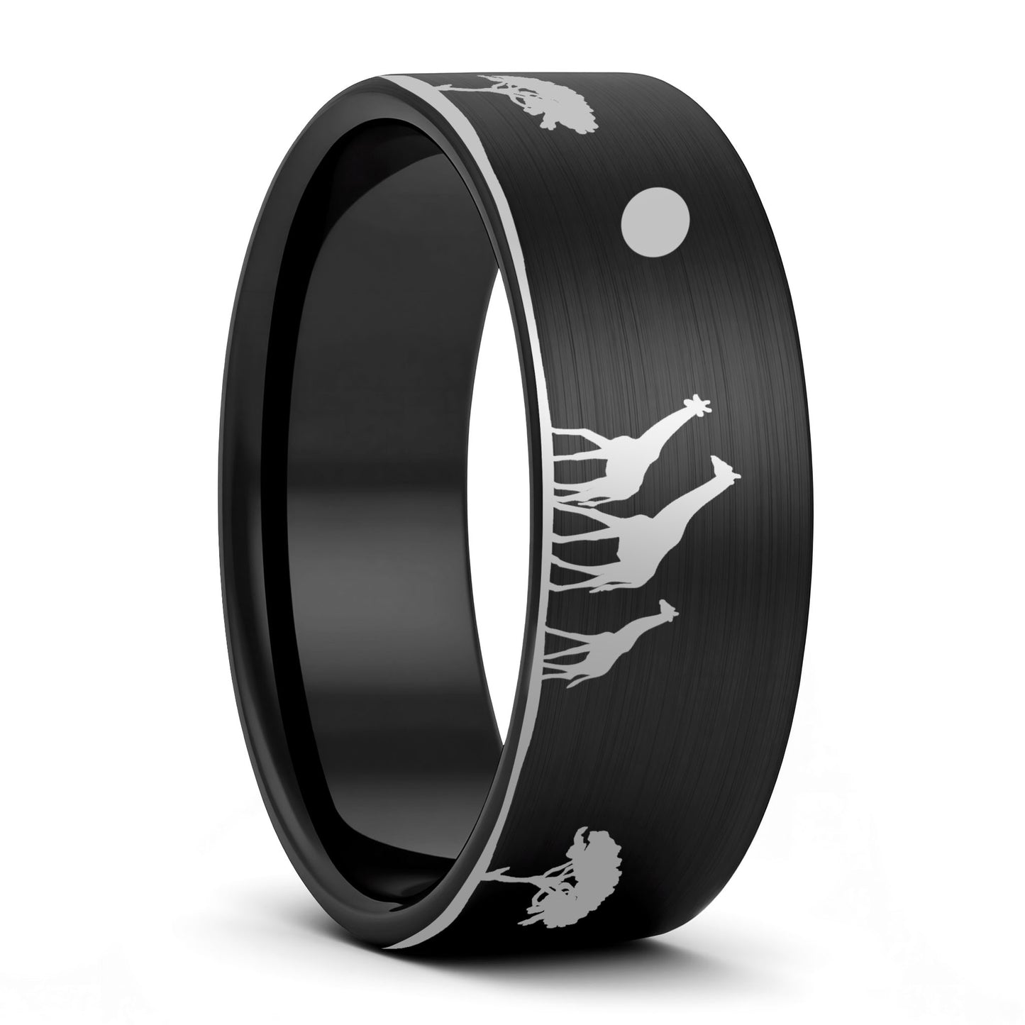 Giraffe Safari Scene Tungsten Men's Wedding Band