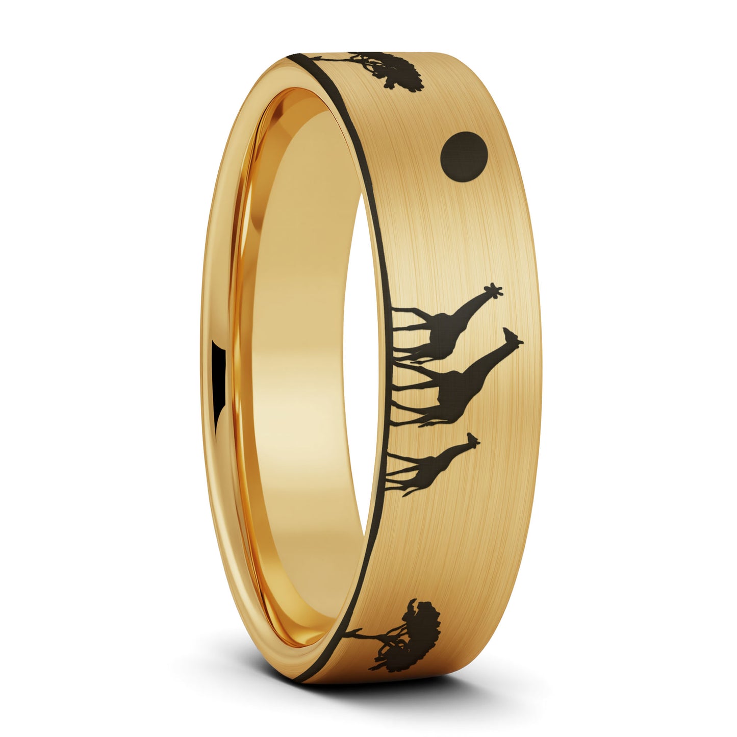 Giraffe Safari Scene Tungsten Men's Wedding Band