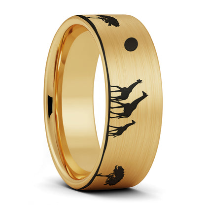 Giraffe Safari Scene Tungsten Men's Wedding Band