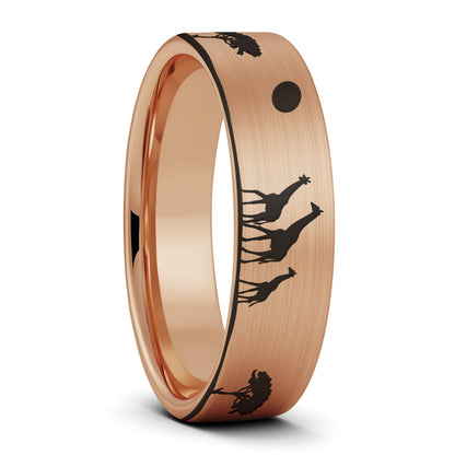Giraffe Safari Scene Tungsten Men's Wedding Band