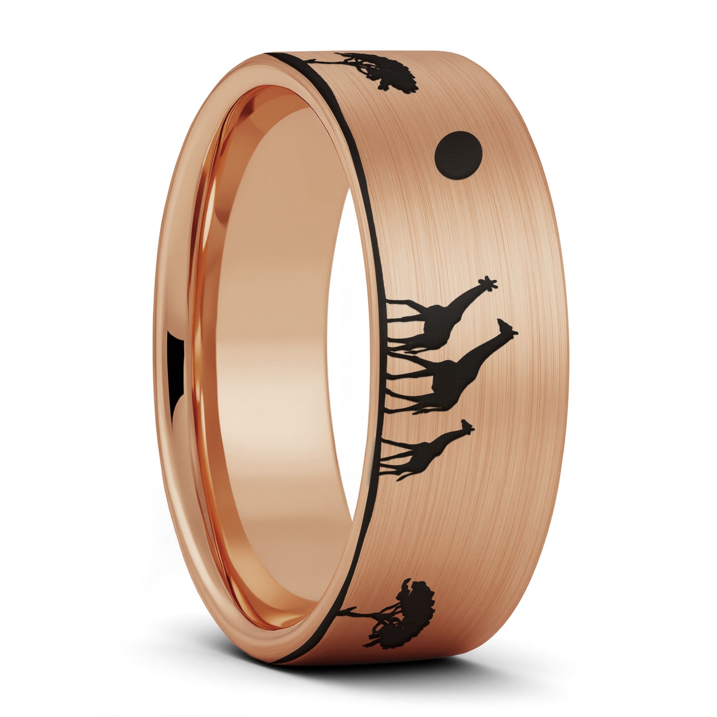 Giraffe Safari Scene Tungsten Men's Wedding Band