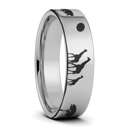 Giraffe Safari Scene Tungsten Men's Wedding Band