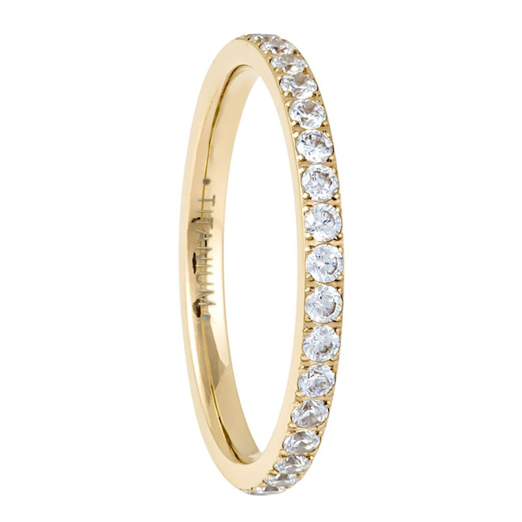 Titanium Women's Wedding Band with Eternity Cubic Zirconia