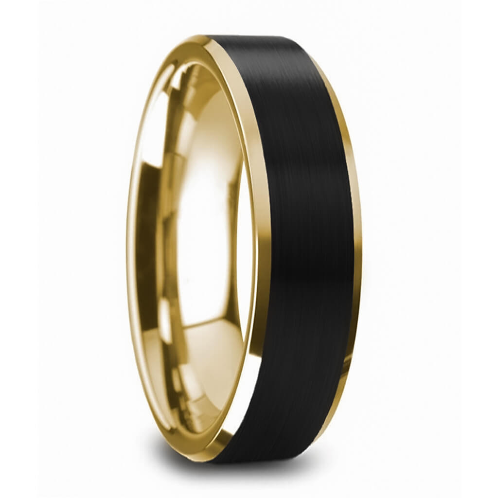 Gold Tungsten Couple's Matching Wedding Band Set with Black Center