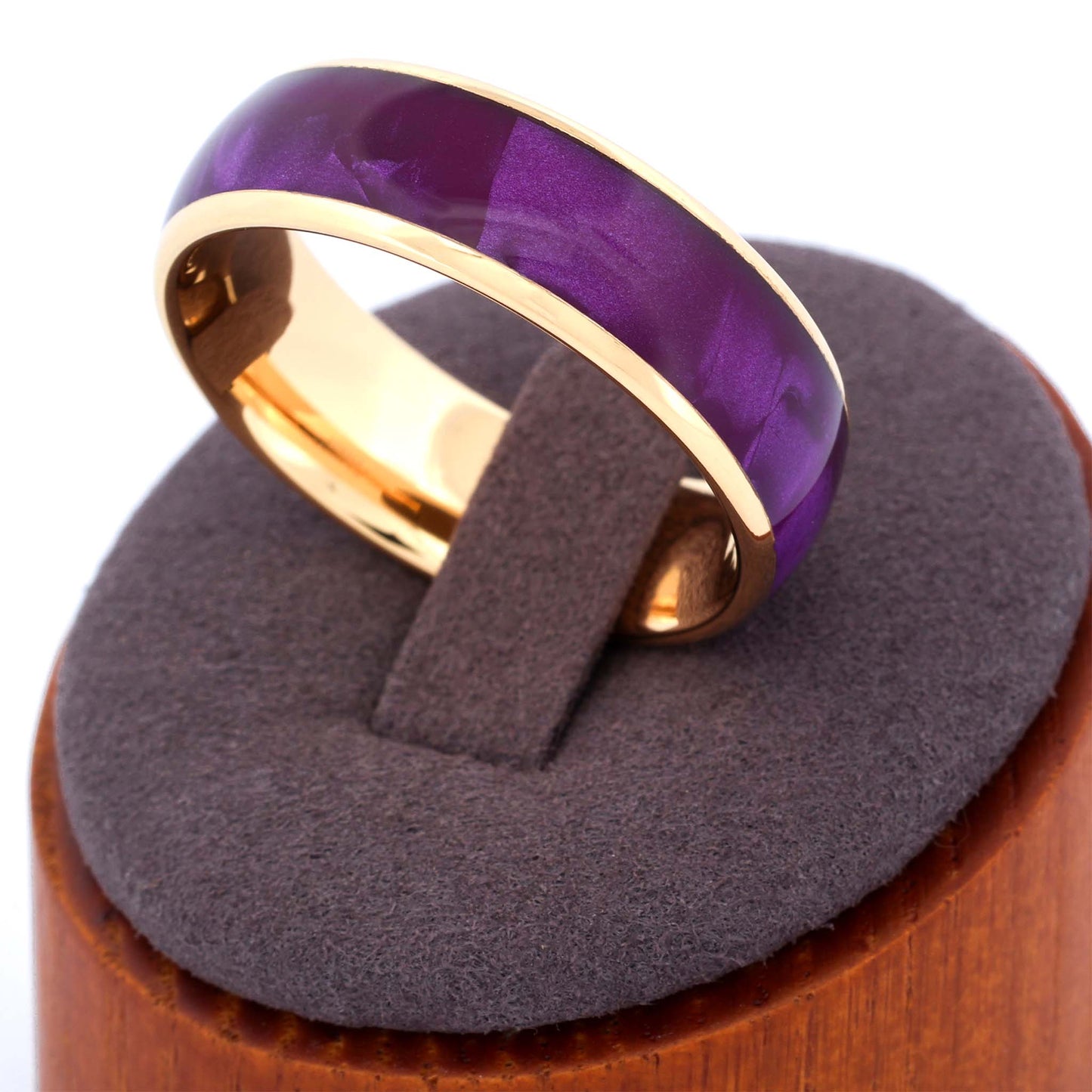 Gold Tungsten Men's Wedding Band with Purple Shell Inlay