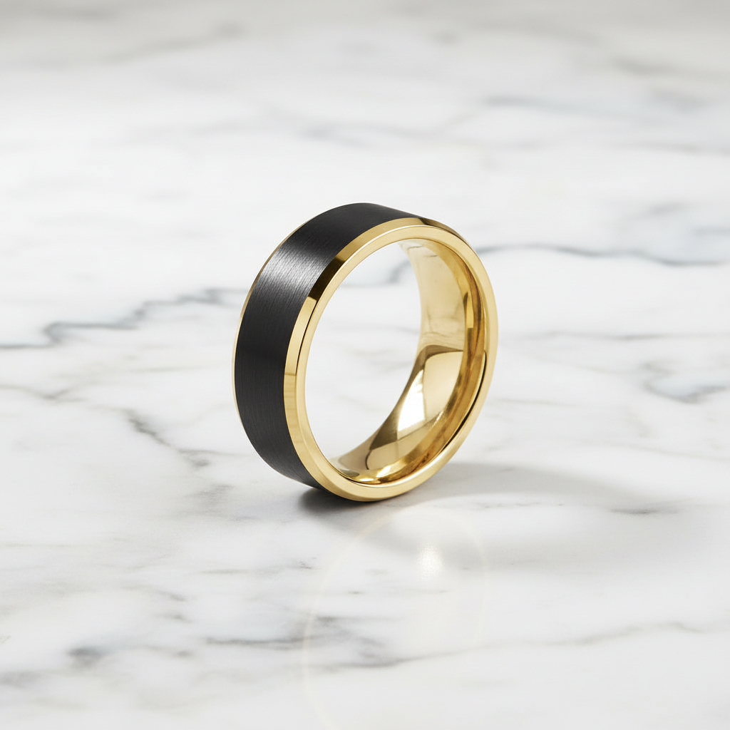 Gold Tungsten Men's Wedding Band with Black Center