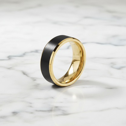 Gold Tungsten Men's Wedding Band with Black Center