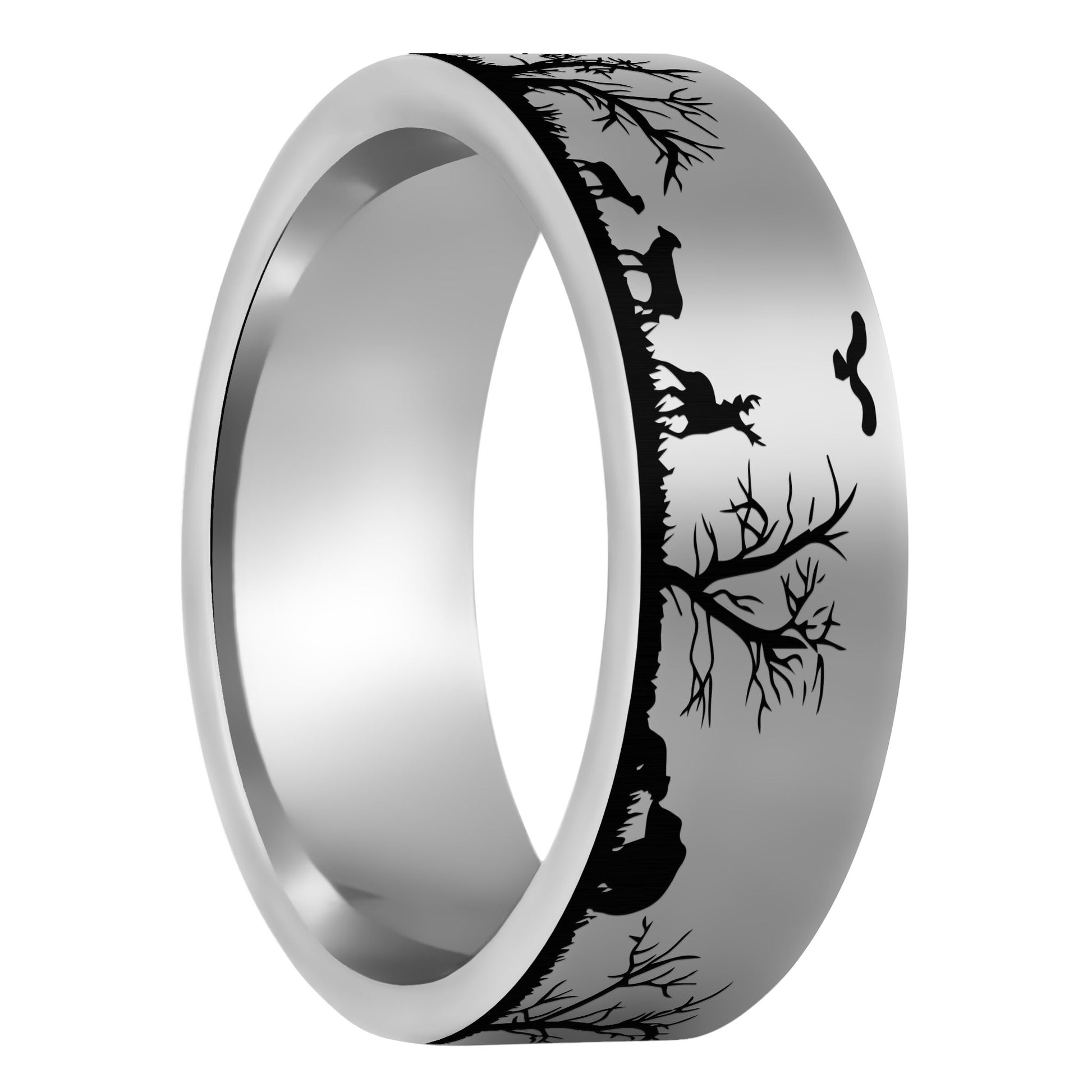 One Grassland Animals Scene Tungsten Men's Wedding Band displayed on a plain white background