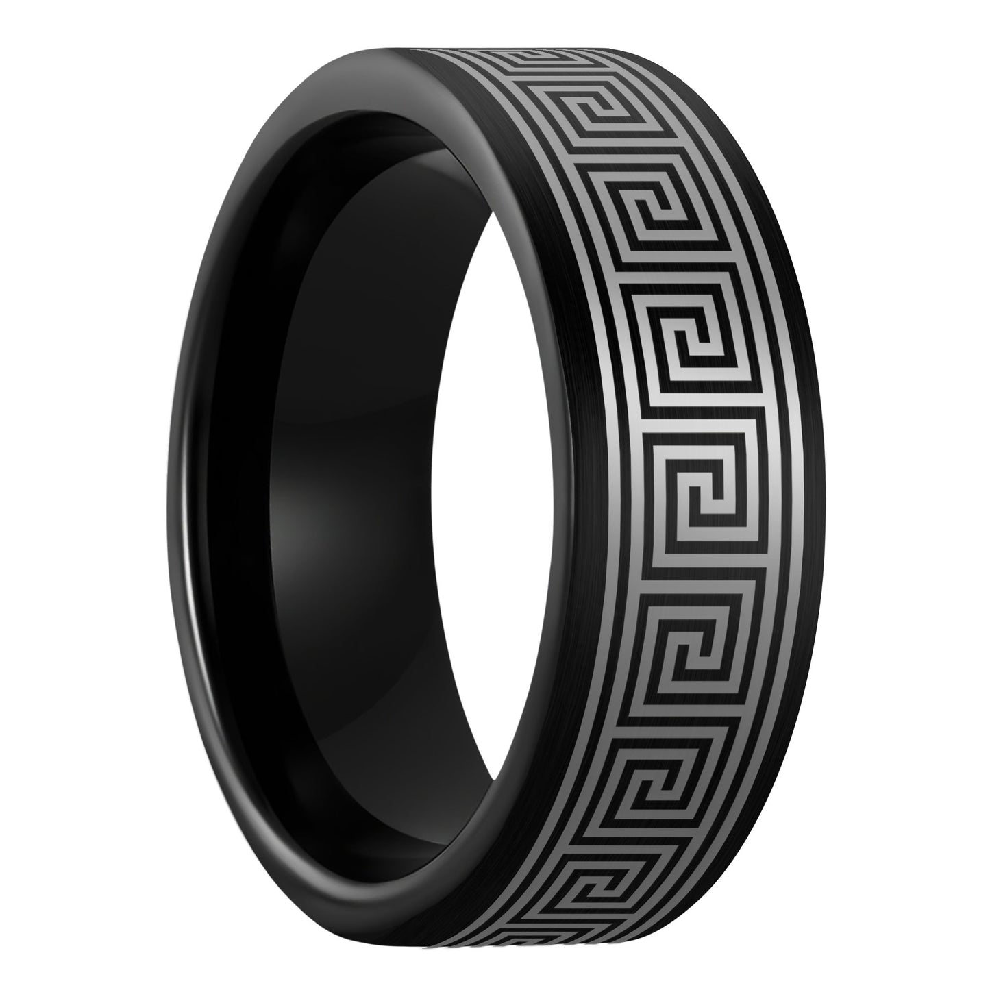 Greek Key Brushed Black Tungsten Men's Wedding Band