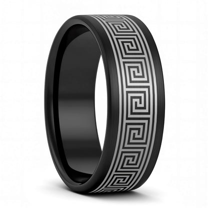 Greek Key Brushed Tungsten Women's Wedding Band