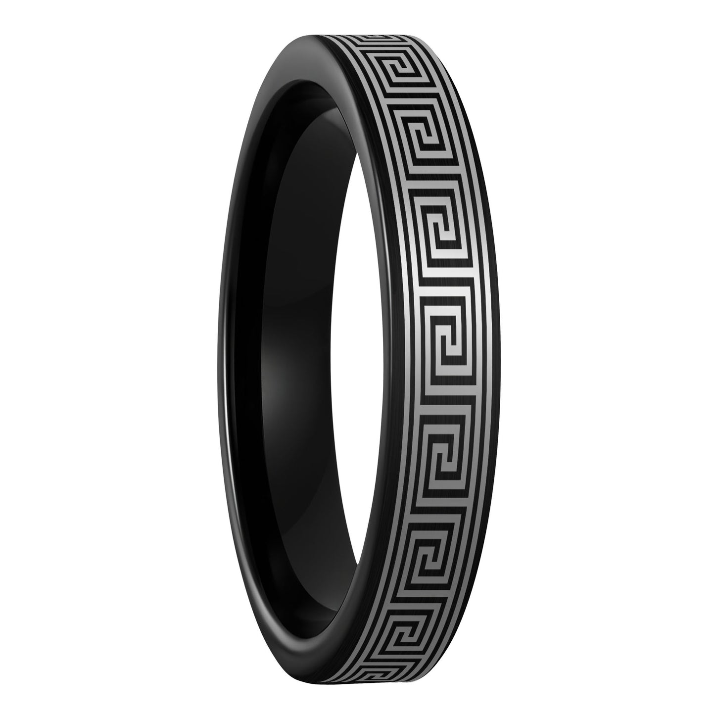 Greek Key Brushed Black Tungsten Women's Wedding Band