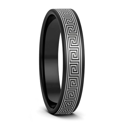 Greek Key Brushed Tungsten Women's Wedding Band