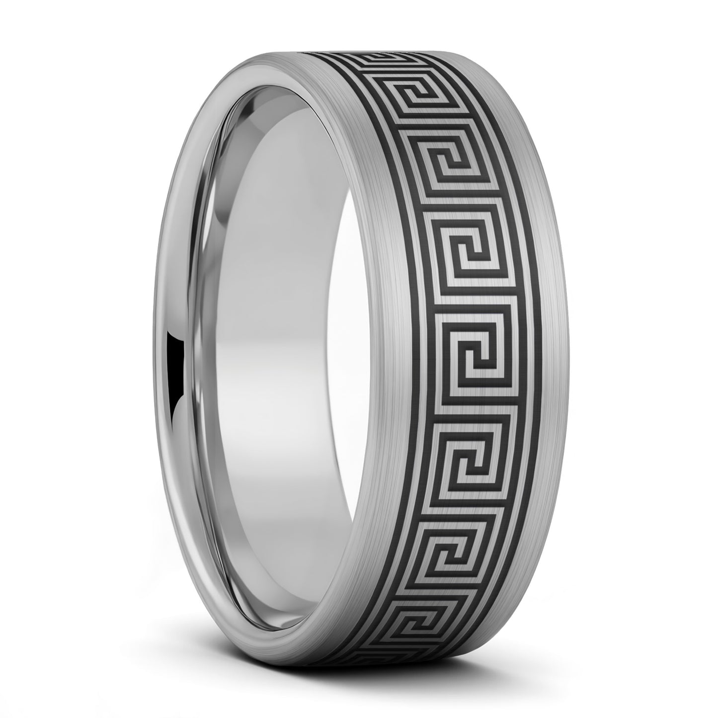 Greek Key Brushed Tungsten Women's Wedding Band