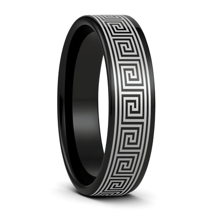 Greek Key Tungsten Men's Wedding Band