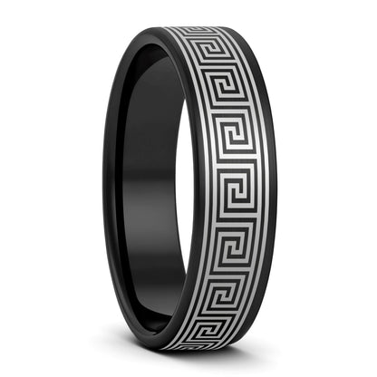 Greek Key Brushed Tungsten Women's Wedding Band