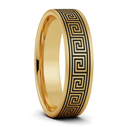 Greek Key Brushed Tungsten Women's Wedding Band