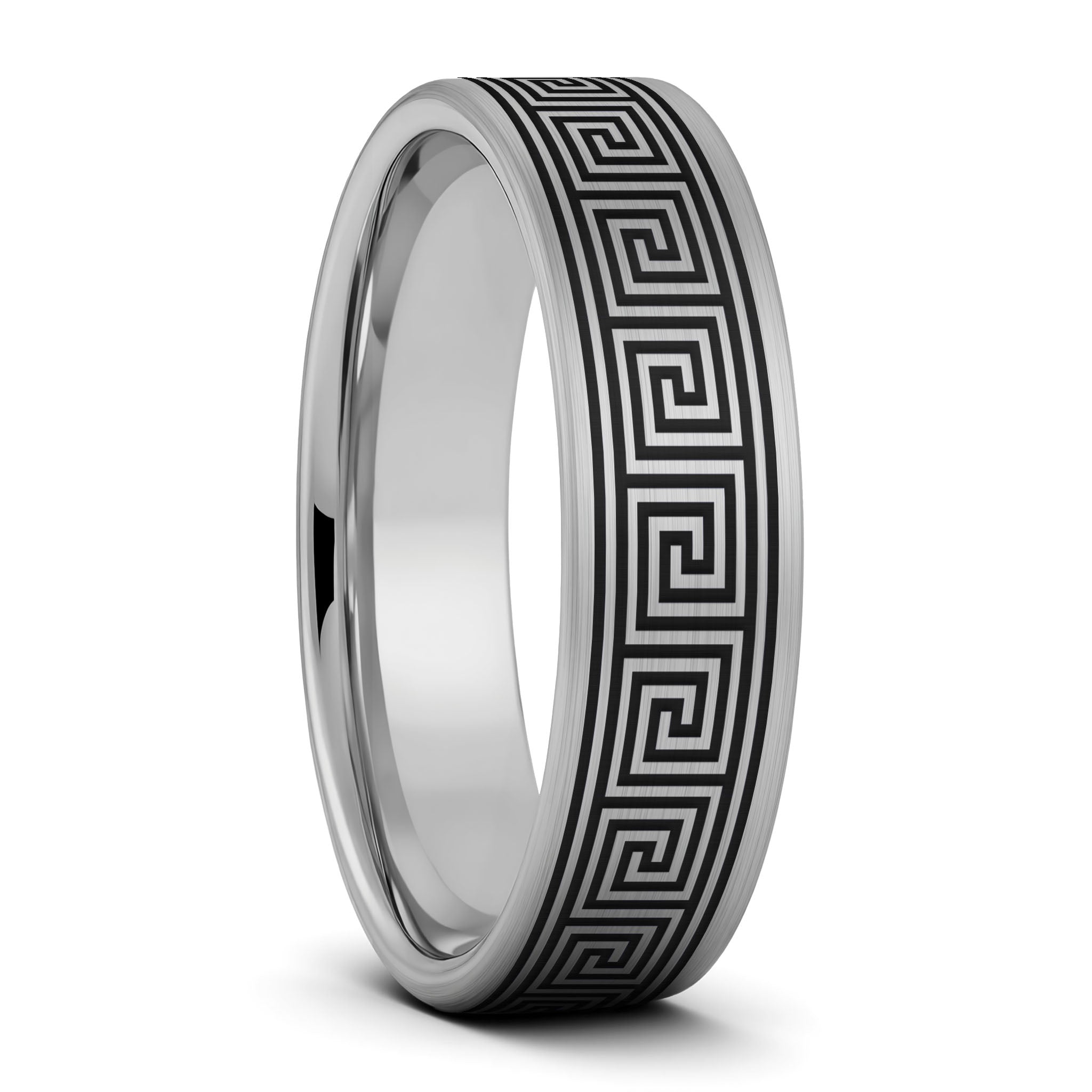 Greek Key Brushed Tungsten Women's Wedding Band | Vansweden Jewelers